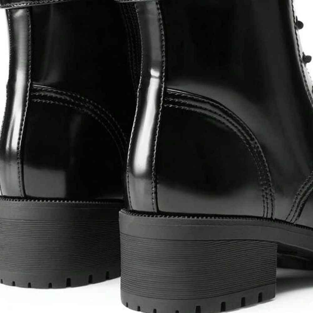 Sleek Black Patent Combat Boots - Picture 6 of 6